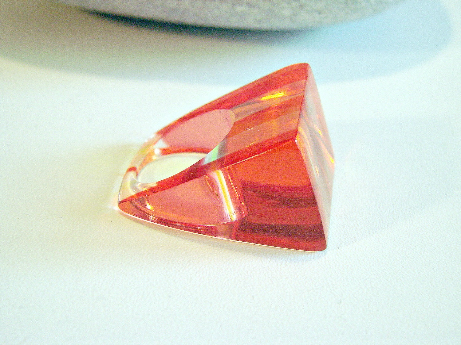 Large Retro Striped Chunky Plastic Striped Ring Size 6.5