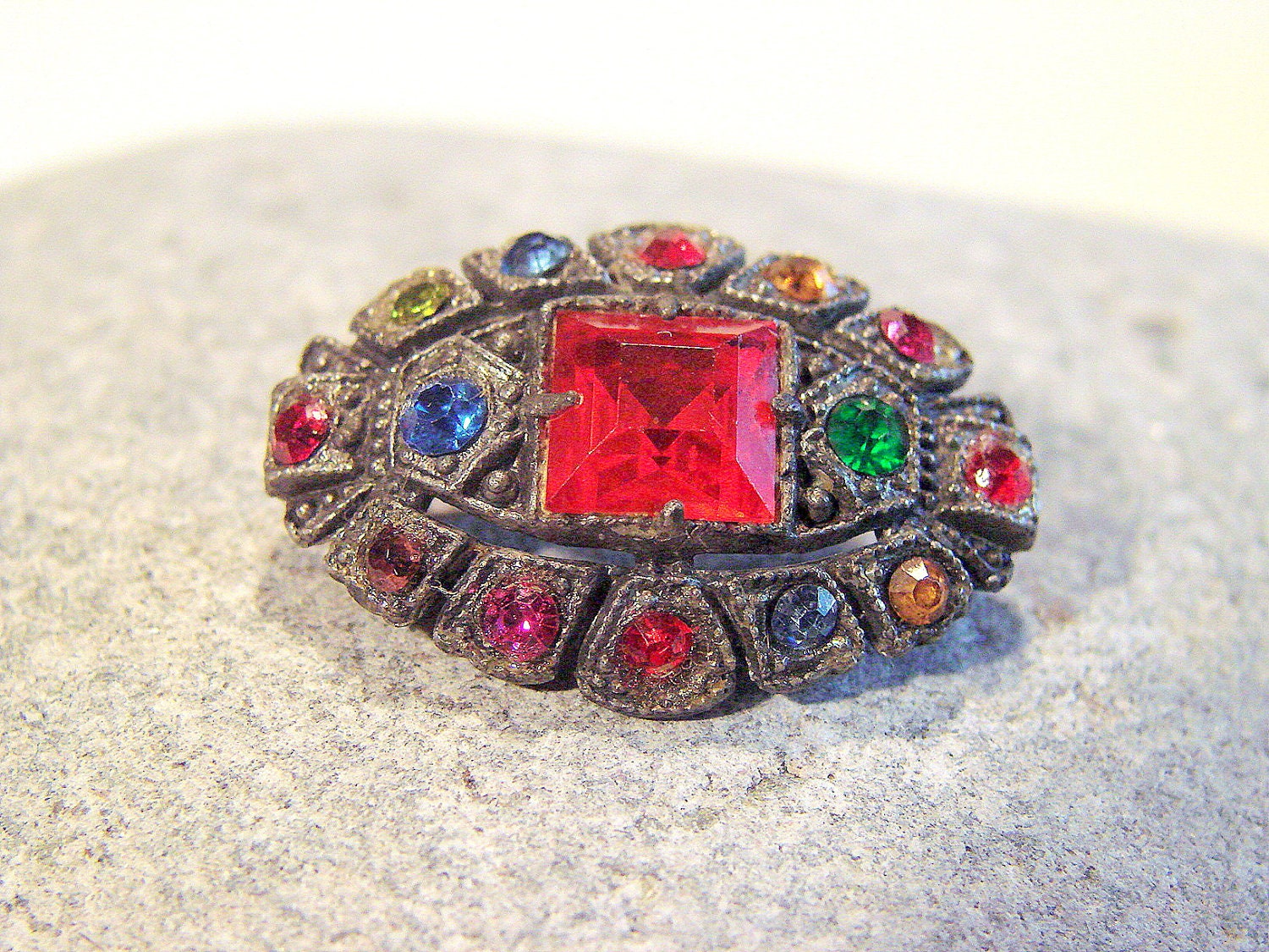 Antique Art Deco Pot Metal and Multi Colored Jewels