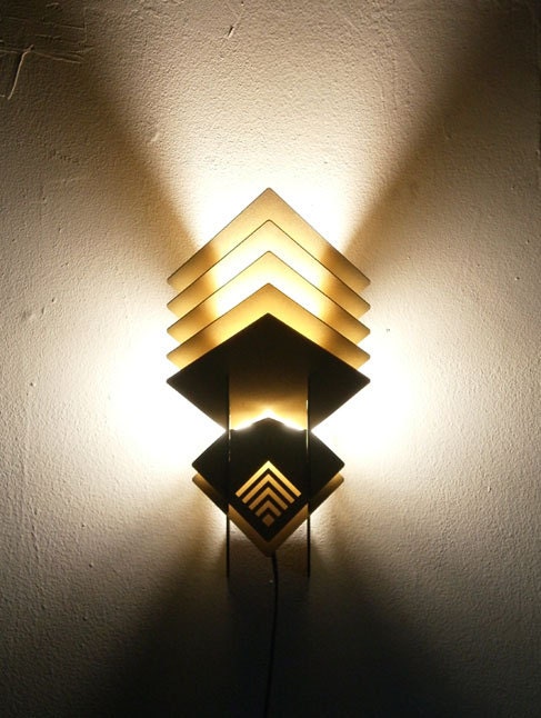 C-Sconce Wall Mounted Lamp (brown/gold)- geometric wood sculpture accent lighting