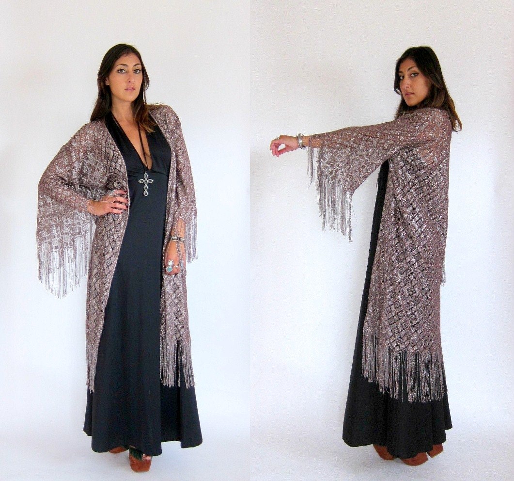 MOONLIGHT DRIVE Glitter Sheer FRINGED Crochet Duster