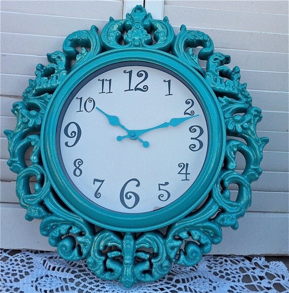 Turquoise French Ornate Wall Clock with by ReFeatherYourNest