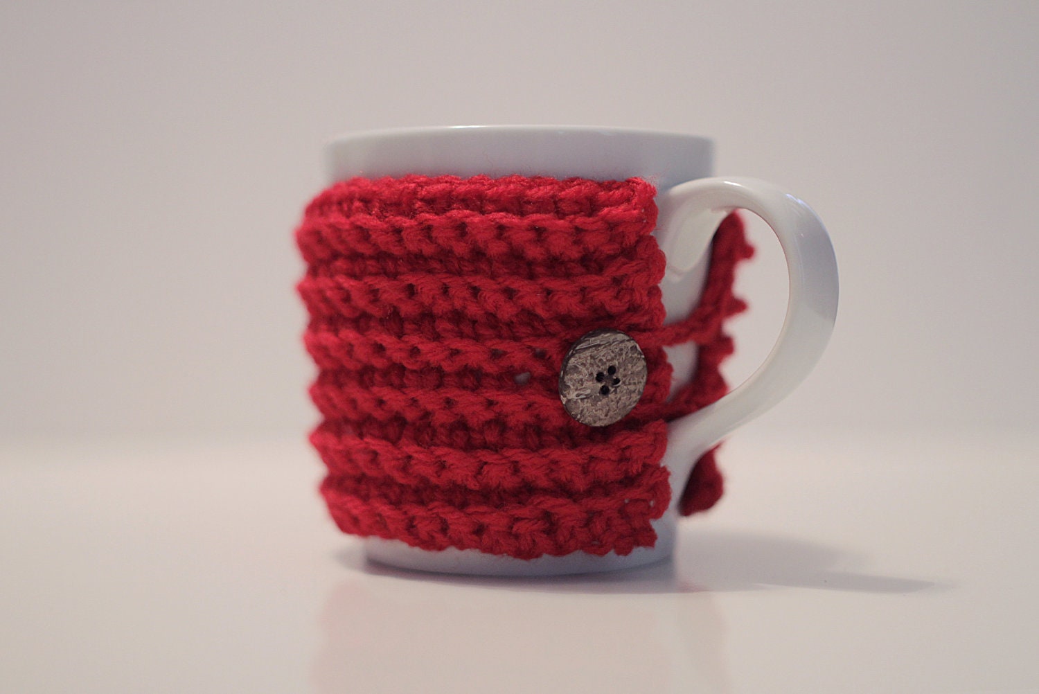 Crochet Mug Cozy - Red with Wooden Button