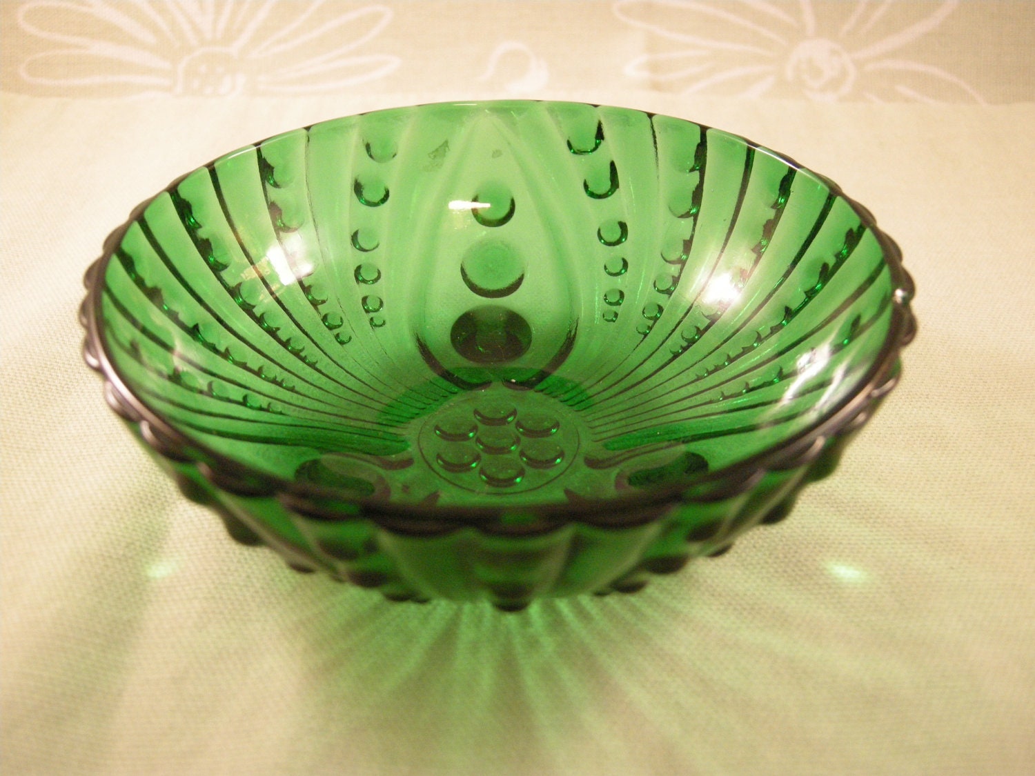 Small Green Glass Hobnail Footed  Bowl