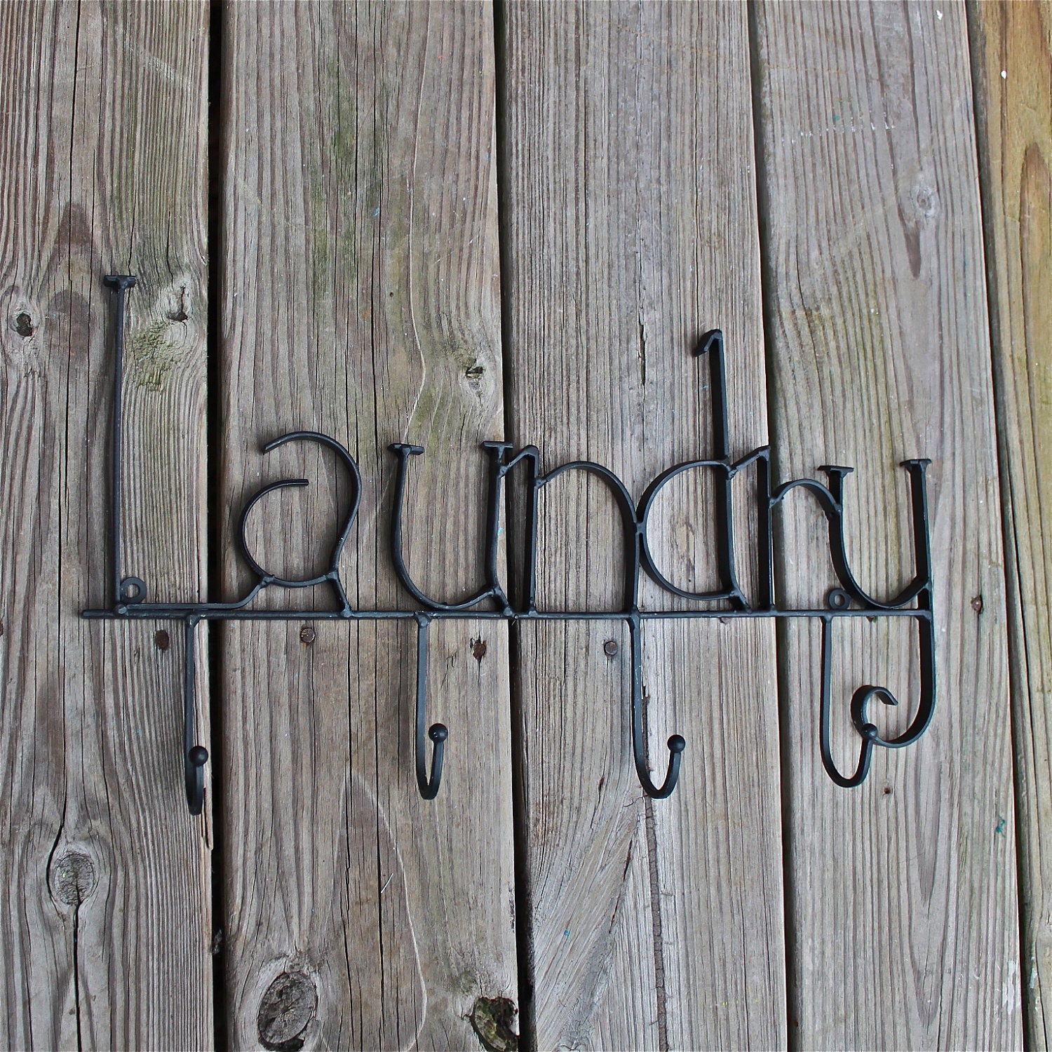 LAUNDRY Metal Wall Hook/ Black/ Laundry Room Bag by AquaXpressions