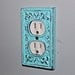 Aqua Decorative Electrical Outlet Plate /Plug-in Cover/ Fleur de lis/ Bright Cast Iron/ Painted Metal/ Shabby Chic
