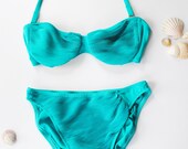 Retro Bikini -Vintage Swimsuit -Teal Bathers  -Underwire Bikini set - Two Piece Swimwear -Size 38 B Cup