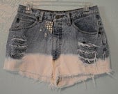 High Waisted, Dip Dyed Destroyed & Studded Vintage Jean Shorts