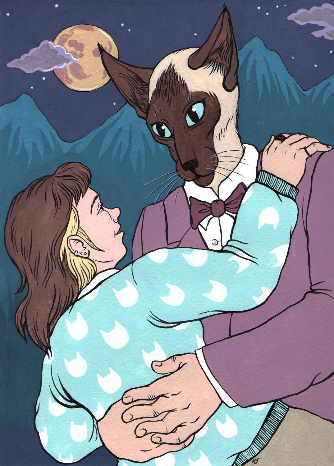 A Cat Lady's Dream Man - Illustration Print - kj2392