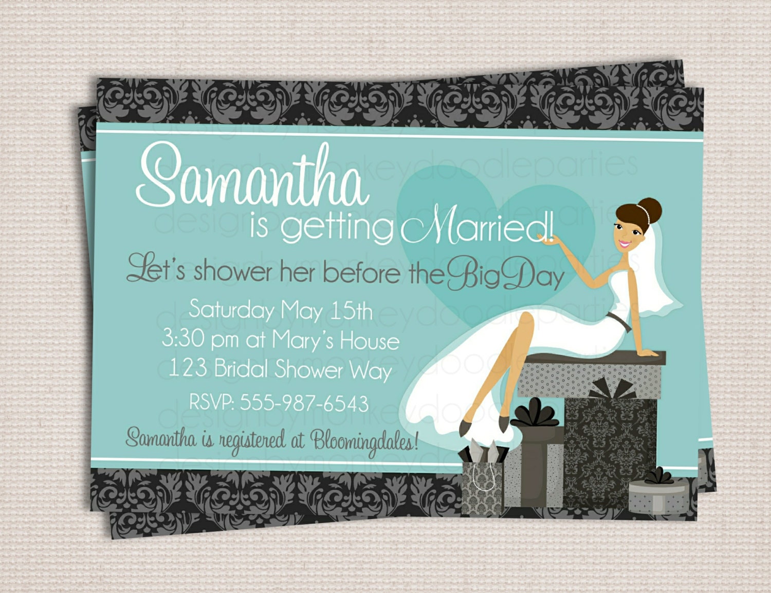 Chic Tiffany Blue & Damask Bridal Shower Custom Printable Invitation Il_170x135