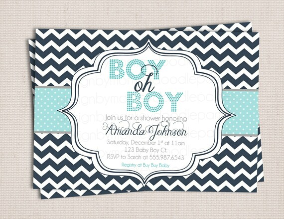 Boy Oh Boy Chic Chevron Baby Shower Custom Printable Shower Invitation Il_570xn