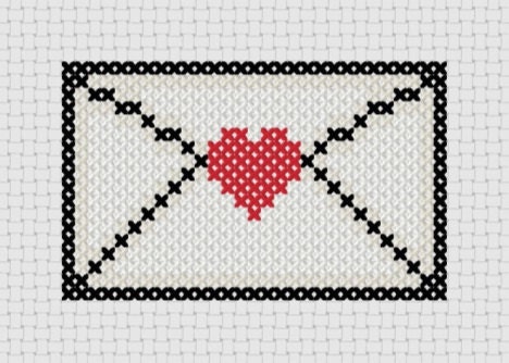 Sent With Love Printable Cross Stitch Pattern (PDF) - Immediate Download from Etsy - Red Heart on Envelope Letter Needle Craft