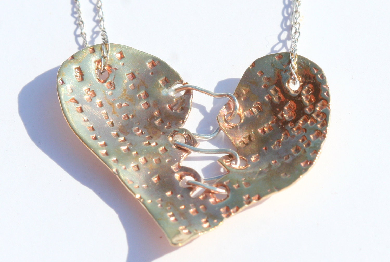 Brass and Sterling Silver Textured Sewn Heart - LesleyPridgen
