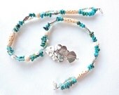 Silver Fish Pendant Necklace Turquoise, Pearls, Carved Bone, and Aqua Blue Apatite and Peridot Gemstones Handmade: "Three Wishes"