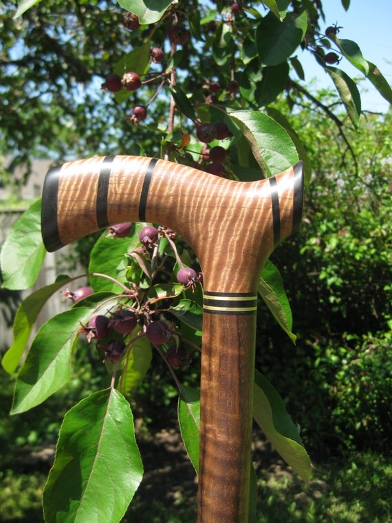 Curly Satinwood Exotic Wood Walking Cane Wooden Cane by gammamike