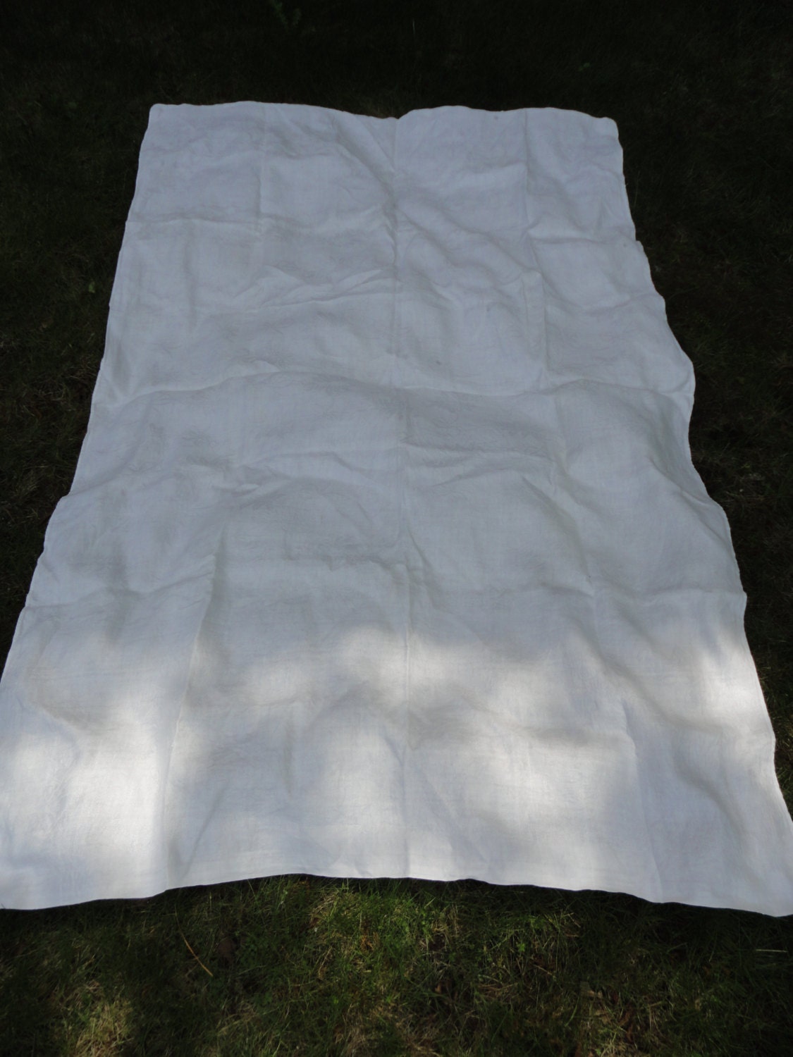 Vintage White Linen Rectangular Tablecloth for Your Shower or Wedding Stainless