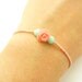 Nectarine Beaded Bracelet w/ 2 Mint Swarovski Beads & Coral Rose - Friendship Bracelet