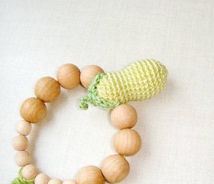 Teething toy Green baby teether Squash Light green brown Nature Eco Friendly Waldorf toy Developing sensory toy