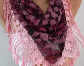 ON SALE - Pink - lace and Elegance  Scarf