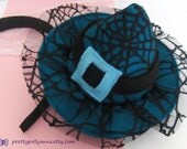 Halloween Witch Hat Headband Teal & Black Spider Web Lace - Costume, Cosplay, Fancy Dress