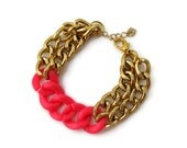 Acrylic and Gold Chain Bracelet - Bright Pink Adjustable