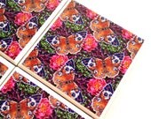 Butterfly Coasters, Ceramic Drink Tiles, Orange Butterfly, Bar Coasters, Aimee St Hill, Pink and Red Flowers