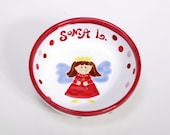 Custom Ceramic Baby Bowl / Personalized Polish Pottery For Girls / Polka Dots and Fairy