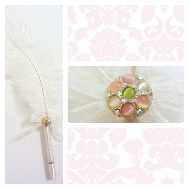 Small Ivory Wedding Signing Pen / Guest Book Pen / Wedding Reception Accessories / Ivory Feather Pen