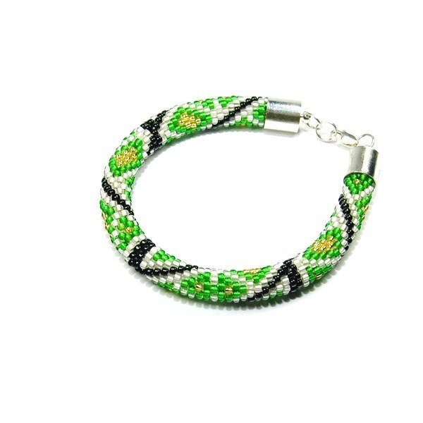Bead Crochet Bracelet. Green Bracelet. Beaded Bracelet. Colored Bracelet. Toho Seed Beads Bracelet.