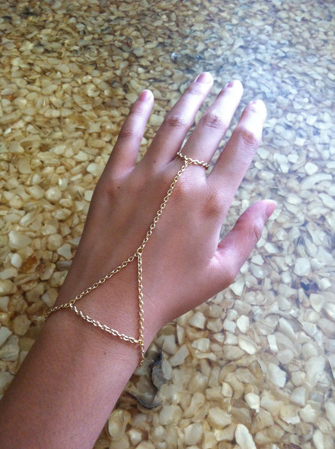 Gold Triangle Hand Chain Slave Bracelet