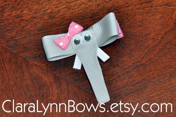 Elephant Ribbon Sculpture Hair Bow Clip Made to by ClaraLynnBows