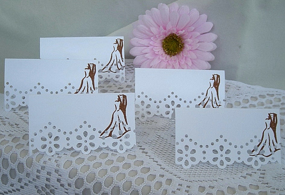 Table, Name Cards, Vintage inspired Doily Lace, Wedding, Shower, Bride and Groom, Handmade, Dainty, Shabby Chic, 25 Piece Set