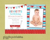 Red Wagon Birthday Invitations - free thank you card included