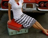 Grey and White Chevron with polka dot border A line skirt from GreenStyle