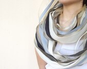 Infinity Silk and Cotton Scarf - Ivory & Grey and Black- Autumn Fashion