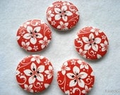 40mm Wooden Button Red and White Hibiscus Flower Big Statement Buttons Pack of 5