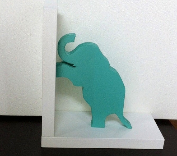 Aqua and White elephant Bookend - Price is for one bookend - Choose your colors