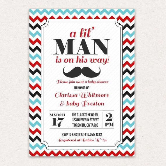 Baby Shower Invitation, Little Man Invitation, Mustache Bash, Moustache Bash, Printable Il_570xn