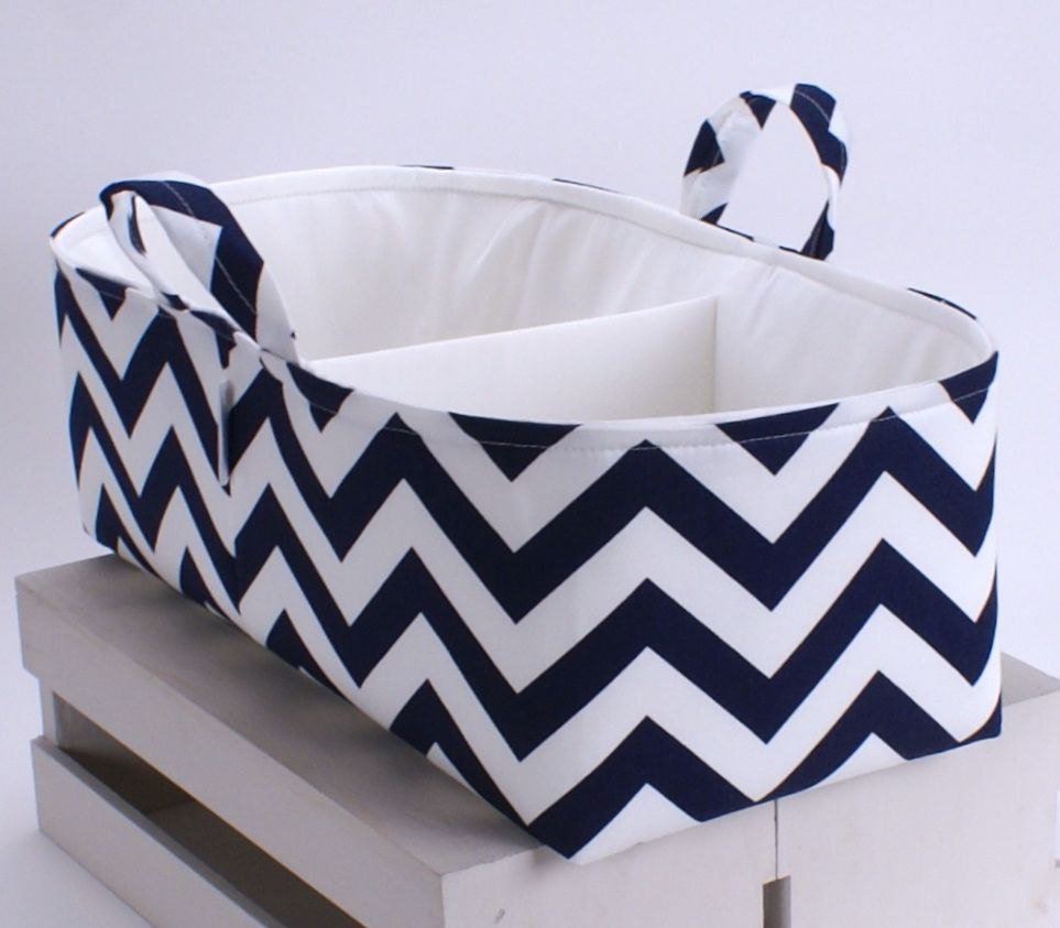 XL Long Diaper Caddy - Storage Bin Basket Container Organizer -Navy Chevron Fabric