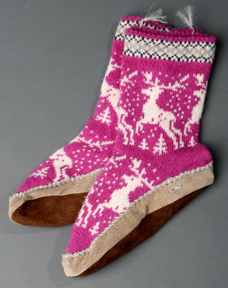 slippers women violet wool leather handmade white eco friendly pink sock footwear reindeer