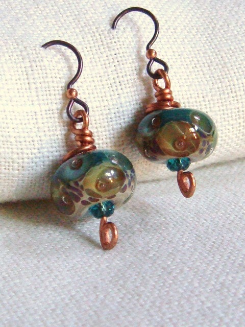 Summer Ocean Earrings Lampwork Glass Beads Azure Blue Green Beautiful Handmade Beads
