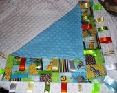 Safari zoo jungle lion, alligator, monkey, giraffe, zebra, animal lovey minky taggie blanket boy or girl