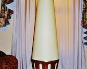 DANISH MODERN Beehive Table LAMP brass teak linen shade dimmer switch 1950s 1960s Mid Century Modern