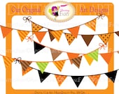 Buy 2 get 1 Free Bunting clipart Halloween Thanksgiving Autumn Fall Digital elements images Girl Boy Scrapbooking clip art pennant pf00048-1