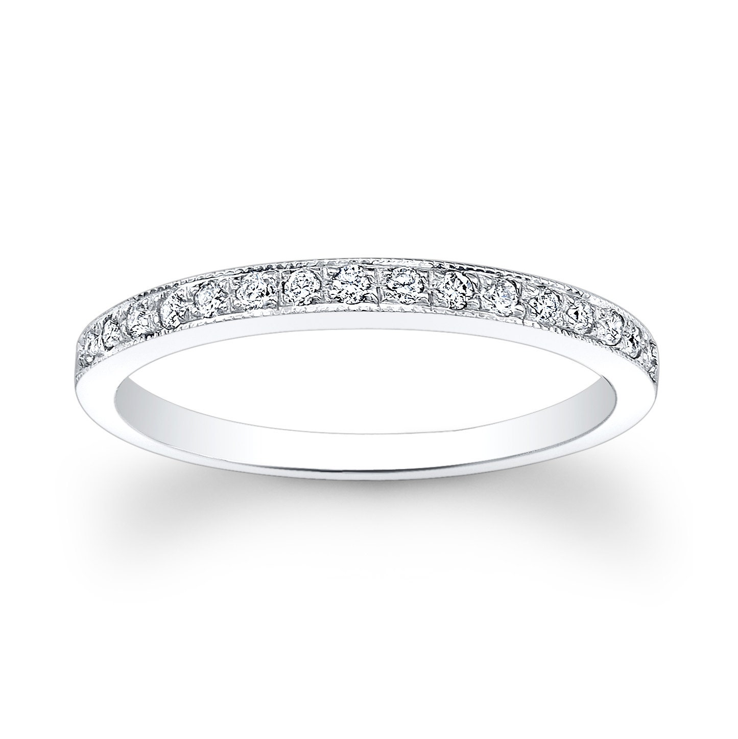 Ladies thin platinum diamond pave wedding band 0.15 ctw G-VS2 quality ...