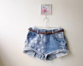 Make To Order - Vintage High Waist  White Lace Studded Cut Off Shorts