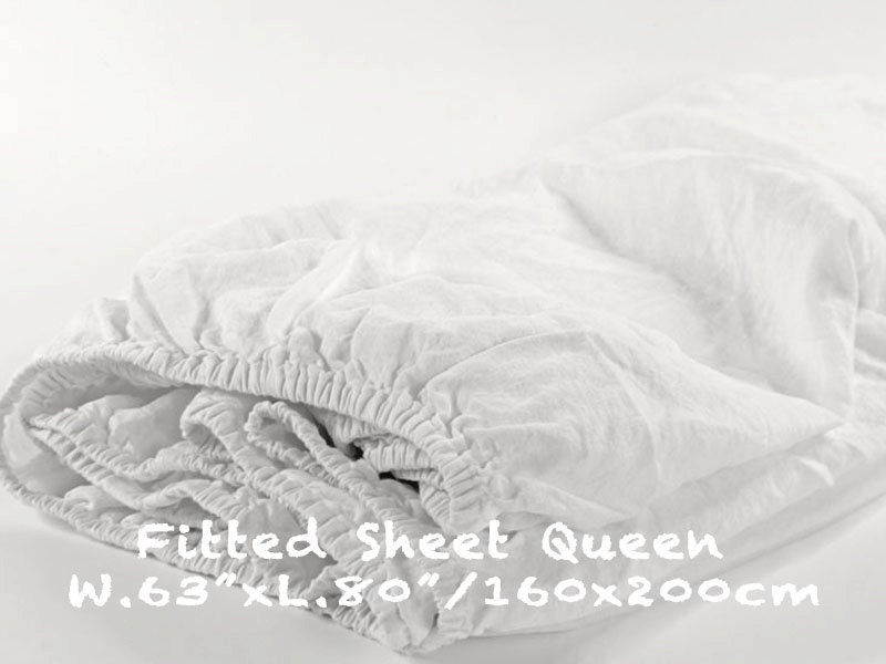 Queen Bed Fitted Sheet Pure Stonewashed French Soft Linen W.63" x L.80" Gray