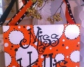 Orange, White and Black Teacher Or Bedroom Door Sign. 11x14 Stretched Canvas with Ribbon Hanger. Personalized as you wish...