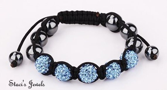 Blue crystal and  Hematite Shamballa bracelet