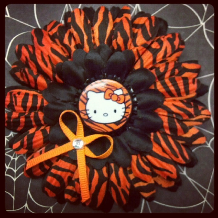 Halloween Hello Kitty Zebra Orange Black Zebra Print Flower Hair Clip