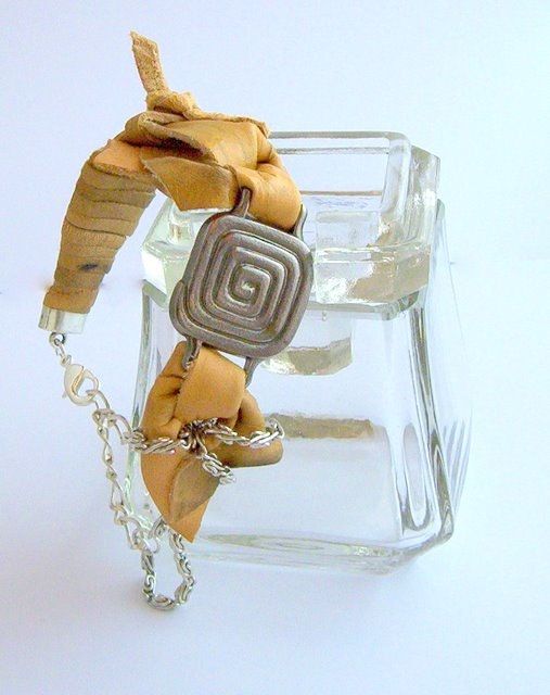 Bracelet, leather cuff, chain, metal, vintage, boho RESERVATION